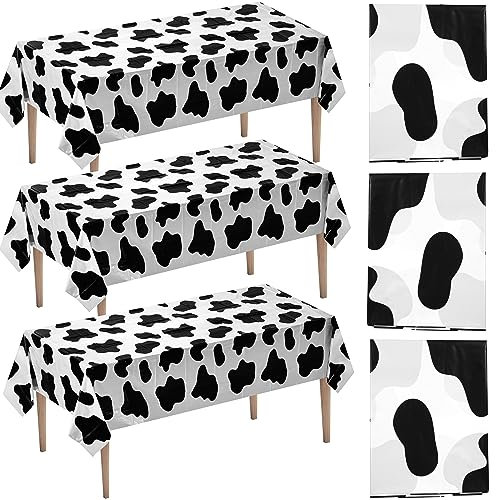 Tischdecke mit Kuh-Druck, 137 x 183 cm, für Bauernhoftier-Mottopartys, Geburtstagsparty-Zubehör und Picknick-Tischdecken, Schwarz und Weiß, 3 Stück