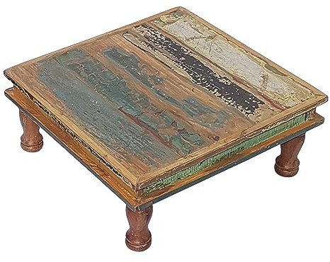 Casa Moro Shabby Chic Tisch Siera L 46x46x18 cm (B/T/H) quadratisch braun bunt aus Altholz gefertigt | Bajot Beistelltisch Vintage Hocker Blumentisch MA5028L