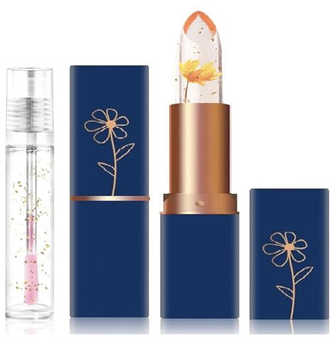 2 PCS Flower Jelly Lippenstift Set Magic Temperature Farbwechsel Lippenbalsam Langanhaltende Feuchtigkeitscreme Aloe Vera Flower Jelly Lippenstift Set #4