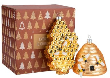 Every Day is Christmas Glasgeblasene Ornamente, niedliche handgefertigte Figuren, Baumschmuck, Honigbienenstock, 2 Stück