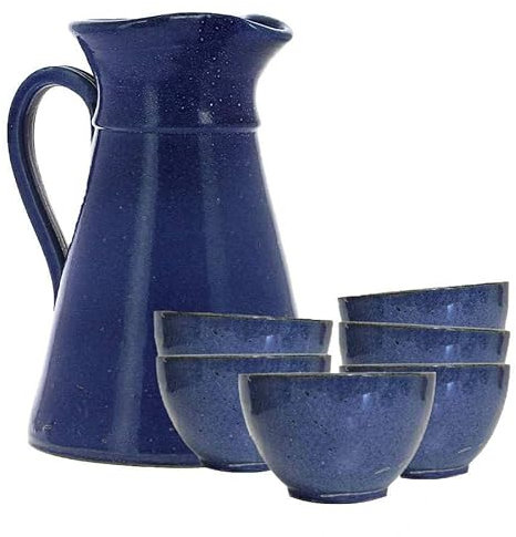 Service à cidre en grès bleu poterie Turgis - Fait à la main - 6 bolées et 1 broc - Produits-Normandie