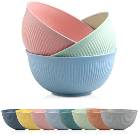 YunBey Bols de Céréales, 8 Pièces Grand Saladier en Plastique Réutilisables et Incassables Leger, Bol Enfant Petit Dejeuner pour Soupe Céréales Ramen Salade