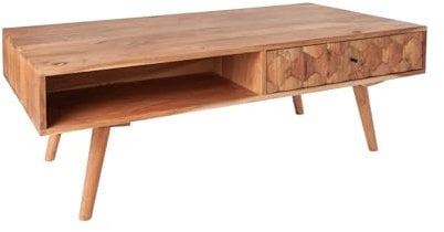 riess-ambiente.de Massivholz Couchtisch Mystic Living 100cm Natur Akazie mit Stauraum Schubladen Ablagefach, Beistelltisch für Dein Wohnzimmer, Coffeetable