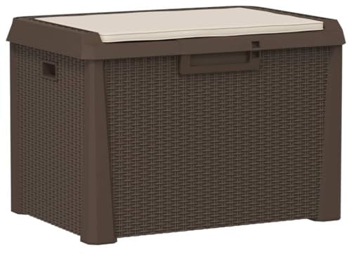 vidaXL Gartentruhe, Abschließbar Gartenbox mit viel Stauraum, Auflagenbox Truhe mit Sitzkissen, Gartenbank Kissenbox Aufbewahrungsbox, Braun 125 L PP