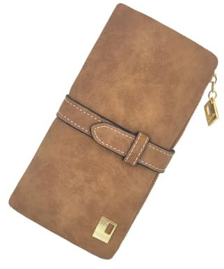 FuninCrea Portefeuille Femme Grand, Porte Monnaie Cuir Long avec Fenêtres d'Identification, Minimaliste avec Pochette à Fermeture Éclair
