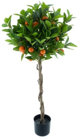 mucplants künstlicher Orangen-/Zitronenbaum mit Echtholzstamm ca. 90cm im Topf Zitrusbaum Zitrusfrucht Kunstbaum Baum (Orangenbaum)