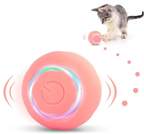 KEWUZY Giocattolo Interattivo con Palla Automatica, Gatti in Casa Intelligente Rotolante Automatica, con 2 Modalità, Esercizio Rotante Automatico a 360 Gradi per gatto e cucciolo (Rosa)