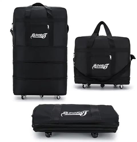 Generic Bolsa de Viaje Plegable/Extensible BV-01 Grande (90cm x 50cm x 30cm) de 1,8kg de Peso y 135 litros de Capacidad, Lona Impermeable y Ruedas. Gran Capacidad y Resistencia Oxford Negro