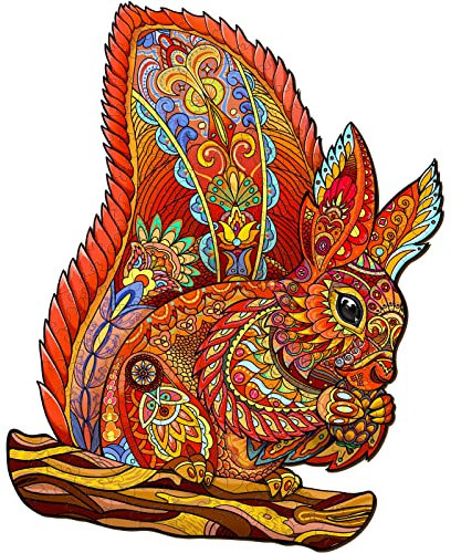 SECOGM Holzpuzzle Erwachsene, 200 Teile Eichhörnchen Holz Puzzle Erwachsene, 24x30cm Wooden Puzzle, Unregelmäßige Form, Premium-Holzpuzzle Geschenkbox