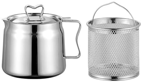 Generic Stainless Steel Deep Fryer Set with Oil Strainer for Home Kitchen, 1.5L