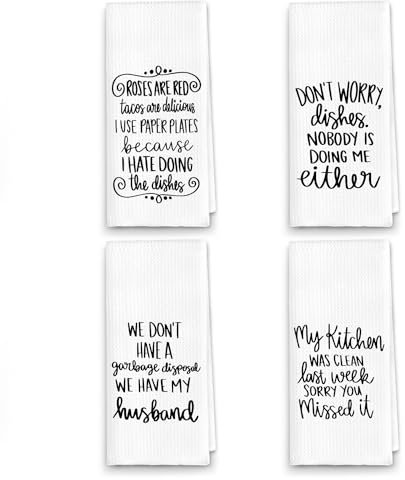 ETYZE Lustige Küchentücher Geschirrtuch für Küche mit Spruch, saugfähige Handtücher, Geschirrhandtücher für Küche, weiche Handtücher, 4er-Set, 61 x 40 cm, 118zz
