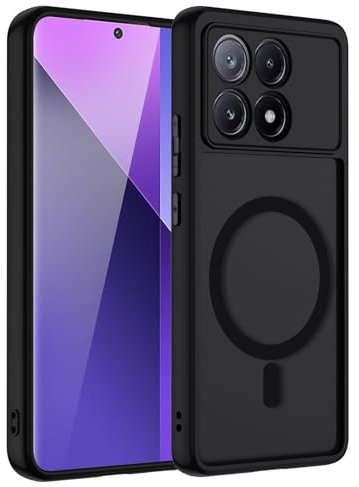 Cover Magnetica per Xiaomi Poco X6 Pro 5G, Custodia Traslucida Opaca Posteriore Hard PC con Bumper Silicone TPU Ultra Sottile Antiurto Protettiva Caso, Nero