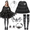 Halloween Spinne Kostüm, 6 Stück Spinne Kostüm Damen Halloween Kostüm Hexe Damen Spinnennetz Umhang Spinne Maske, Ohrringe,Haarreif,Spinne Kostüm Set für Erwachsene Halloween Fasching Karneval Cosplay