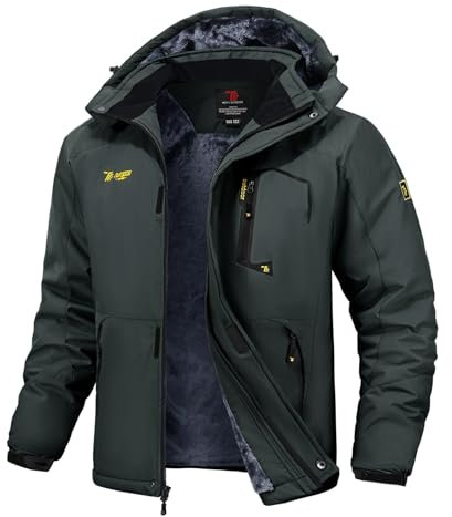 Rdruko Skijacke Herren Warme Winterjacke Gefüttert Verdickt Softshelljacke Wasserdicht Snowboardjacke Atmungsaktiv Funktionsjacke mit Abtrennbarer Kapuze(Dunkelgrau, L)