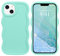 ROSEHUI Case for iPhone 13 for iPhone 14 Girly, Cute Solid Color Curly Wave Frame Phone Case, Slim Soft Liquid Silicone TPU Bumper Shockproof Protective Cover for Women Girls-Green