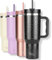 Milu Thermobecher 1,2L mit Strohhalm und Henkel 48h Eis/24h kalt/12h heiß Edelstahl Tumbler 40oz mit Griff - Isolierbecher to go Isolierflasche Trinkflasche doppelwandig isoliert (Black Leopard, 1,2L)