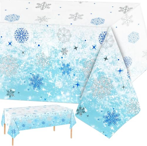 PHOGARY Schneeflocken Tischdecke Frozen Geburtstagsdeko Tischdecke Geburtstag Mädchen Frozen Party Geschenk Winter Deko Weihnachts Rechteckiger Plastik Tischabdecke (2)