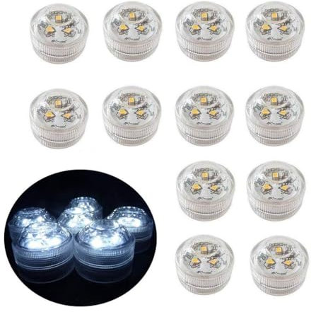 AIGOUT 12x Underwater LED Flameless Tea Lights, Battery Operated Submersible Waterproof Decorative Candle Lights for Fish Tank/Pond/Swimming Pool/Wedding/Party (Cool White)