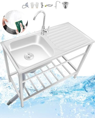 Évier De Cuisine D'extérieur 75X40 83X50 100X50cm Avec Support Évier En Acier Inoxydable Autoportant Avec Robinet Et Établi Évier Utilitaire Commercial Facile À Assembler Évier De Lavabo Industriel(10