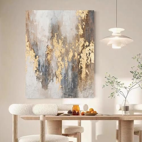 Zhadongli Art Beige-goldenes abstraktes Gemälde, minimalistisch, abstrakt, große Leinwand-Kunstdrucke, moderne Wandbilder für Wohnzimmerdekoration, 50 x 70 cm (20 x 28 Zoll), mit Rahmen