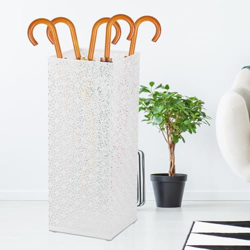 BUTORY Le porte-parapluie carré en métal - Porte-parapluie en fer - Porte-parapluie stable (blanc)
