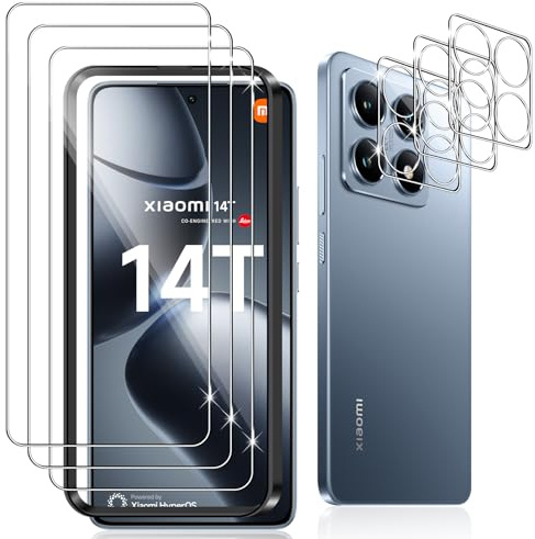 Datree 3 Piezas para Xiaomi Mi 14T Protector de Pantalla, con 3 Piezas Protector de Lente de Cámara,Dureza 9H Sin Burbujas, Alta Definicion,Anti-Arañazos Cristal Templado