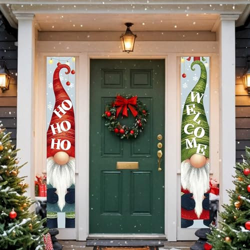 Wichtel Willkommensschild Banner Winter Weihnachten Elfe Thema hängende Dekoration für Kinder Jungen Mädchen Urlaub Geburtstag Party Draußen Indoor Garten Haustür Paar Dekorationen Zubehör 30 x 179,8