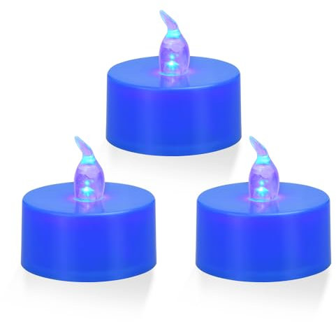 KOABY LED Flameless Tealights Candles - Warm White 200 Hours Battery Operated Tea Lights for Decoration - Pack of 12 - Blue Light - Blue Base