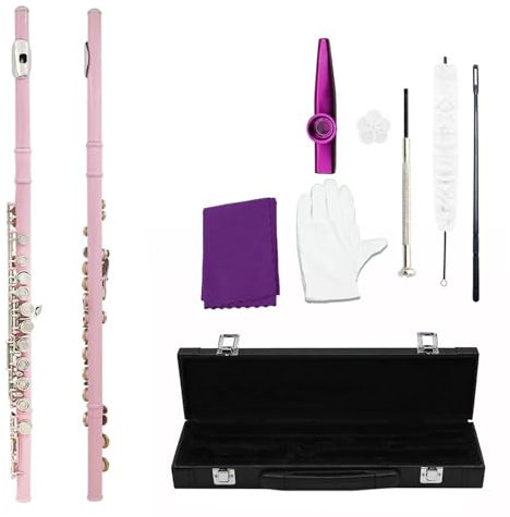 Querflöte Instrument Konzertflöte Mit 16 Geschlossenen Löchern In C-Klappe Und Piccoloflöte In E-Klappe Für Anfänger Für Üben Des Spielens(Pink)