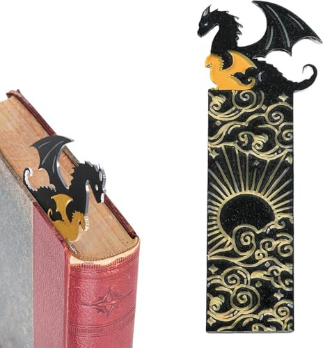 Alriedy Lesezeichen Drachen,Cooles Lesezeichen Anime,Lesezeichen Fantasy Acryl,Doppelseitiger Buchmarker, Bücherregal-Dekoration für Buchliebhaber Jungen Mädchen,Schwarze Goldene