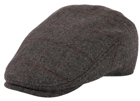 TOP-EX Schiebermütze Herren Wollmischung Flatcap Newsboy Schirmmütze Baskenmütze Cap Vintage Cap Barrett Ivy Gatsby Tweed Beret Peaked Caps für Golf Driver Plaid_Dunkelgrau XL