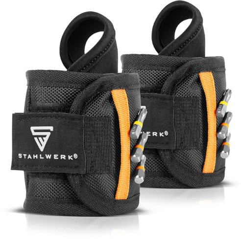 STAHLWERK Magnet-Armband 2er Set für Heim- und Handwerker | Magnetisches Armband mit Klettverschluss zur Befestigung am Handgelenk oder Gürtel für Schrauben, Nägel, Bits und magnetische Kleinteile