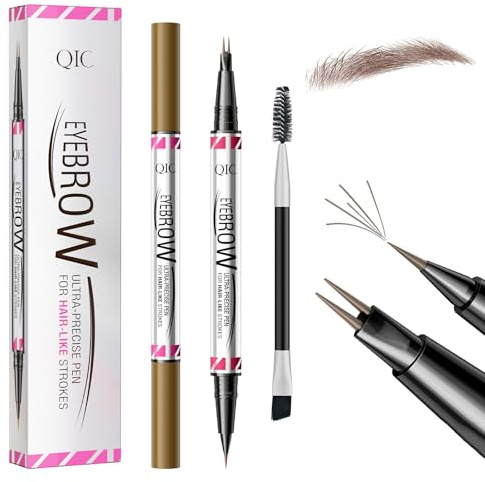 Dual-Ended Eyebrow Pencil - Waterproof, Ultra Fine With Two Micro-Fork Tip Liquid Brow Pen - Smudgeproof With Brush for Natural Looking Defined Eyebrows (#02, Brown)