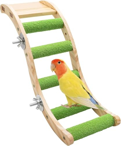 Dnoifne Vogelleiter aus Naturholz - Kletterleiter für Papageien, Hamster & Kleintiere | Käfigzubehör mit Edelstahlbefestigung, S- oder Z-Form