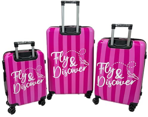 Relax World Set mit 3 Hartschalenkoffern, Design 'Fly & Discover', 360° drehbare Räder, Sicherheitsverschluss, Größe L, M, S, fuchsia, Set Di 3 Pezzi, Modern