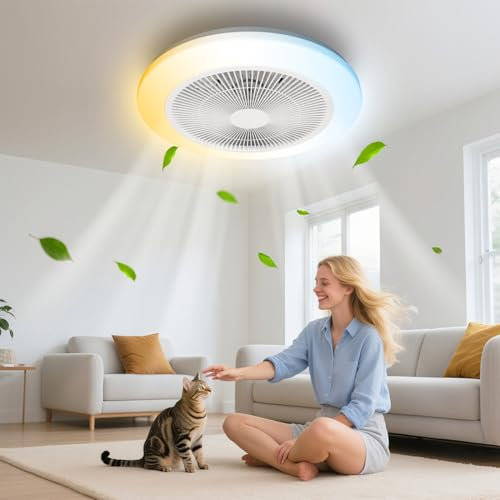 Aigostar Ventilador de Techo con Luz y Mando a Distancia, Ventilador de Techo Silencioso con Temporizador y Luz Nocturna, 6 Velocidades, LED Dimmerabile, Motore DC Reversibile