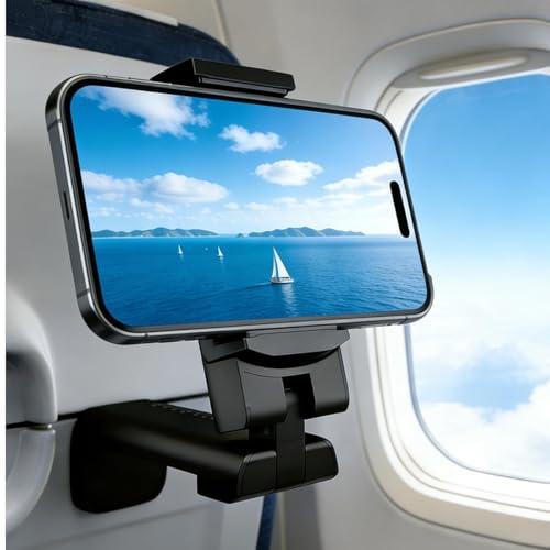 Airplane Phone Holder Adjustable 360 Degree Rotation Phone Stand for Plane | Hands Free 4 in 1 Travel Essentials Foldable Handsfree Airplane in Flight Mount for Work Home Office Compatible with iPhone