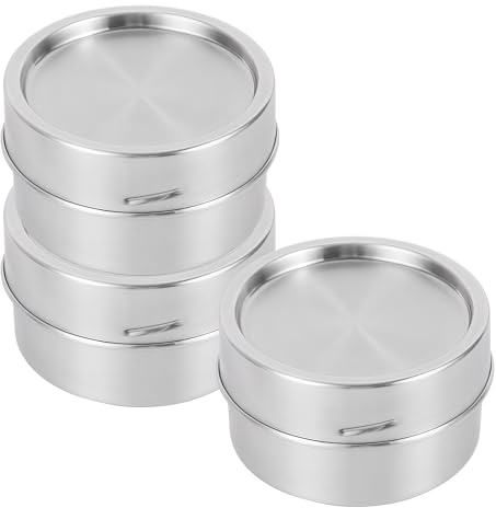 GOEDCH Caja de pan de acero inoxidable: 3 piezas de 250 ml Pequeña caja de acero inoxidable con tapa de rosca, recipiente de almacenamiento a prueba de fugas, recipiente de alimentos redondo para
