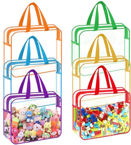 6 Stück Spielzeug Organizer Taschen, PVC Aufbewahrungstasche Spielzeug Durchsichtig Spielzeugtasche für Unterwegs Toy Storage Bags, Reißverschlussbeutel für Badespielzeug, Puzzles, Blöcke (A)