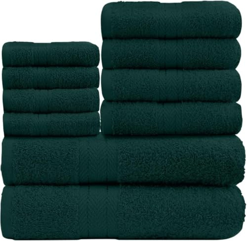 GC GAVENO CAVAILIA 10-Piece Towel Bale Set - Soft & Absorbent 450 GSM Bathroom Towels - Includes 2 Bath Towels, 4 Hand Towels, 4 Face Cloths - Premium Quality, Machine Washable - Dark Green