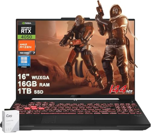 ASUS TUF Gaming A16 Laptop 16 WUXGA IPS 144Hz AMD 6-core Ryzen 7 7445HS 16GB RAM 1TB SSD GeForce RTX 4050 (Up to 194 AI Tops) RGB Backlit USB4 Two-Way AI Noise Cancelation Win11Pro ICP Hub