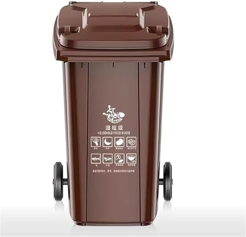 Large Outdoor Trash Can with Lid, Sturdy 120L Wheelie Bin for Patio, Backyard, and Driveway (Brown) - & Weather-Resistant Waste Container