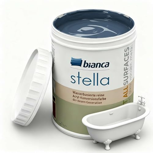 Bianca Stella - Vernice sanitaria profumata a base d'acqua, per vasca da bagno, lavandino, piatto doccia e smalto, blu navy, lucida, antigraffio, altamente coprente, 1000 ml