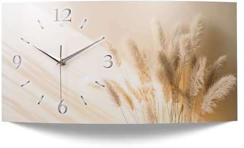 Kreative Feder „Pampas Relax“ Designer-Wanduhr mit leisem Funkuhrwerk – Handarbeit Made in Germany (WA104, 50x25cm leises Funkuhrwerk)