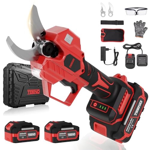 TEENO Sécateur Électrique Sans fil, 50mm Secateur Electrique 8000 mAh, Câble de Prolongation 1.05m, le jardinage, les arbres fruitiers et le vignoble, Forbici Potatura Elettriche