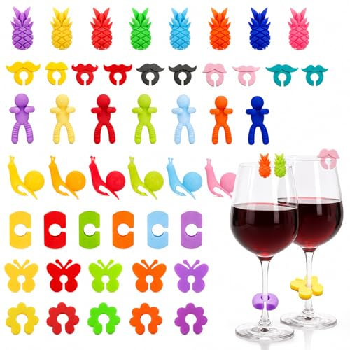 Huanmin Pennarello in silicone per vino, bevande, pennarello in vetro colorato, marcatura, bicchieri riutilizzabili, per feste, bicchieri da vino