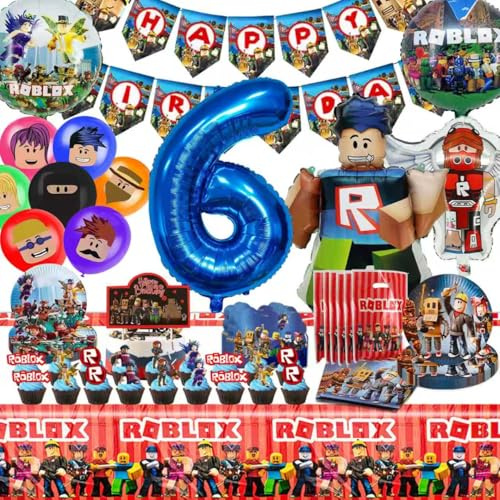 Décoration d'Anniversaire, 133 Pièces Set de Vaisselle de Fête, Set de Fête d'Anniversaire pour Enfants, Nappe, Assiettes en Carton, Serviettes etc, pour Anniversaire d'Enfants Garçons (4)