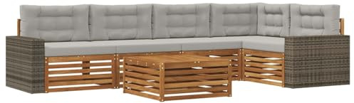 vidaXL Outdoor-Sofagarnitur 6 pcs Natürlich und Hellgrau, Patio Ecksofa, modernes Lounge-Set für draußen, wetterfestes Gartenmöbel für die Terrasse, Bequeme Sitzgelegenheit