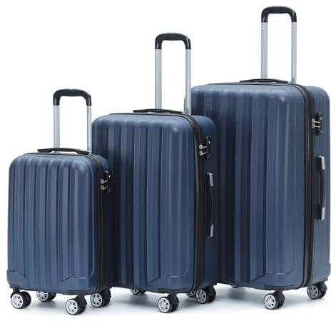 BEIBYE Reisekoffer Set 2080 – Trolley Koffer XL L M – TSA-Schloss, Zwillingsrollen, Hartschale, Handgepäck Boardcase (Dunkelblau, Set)