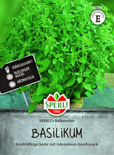 Sperli Basilikumsamen SPERLI's Balkonstar 83799, Kräutersaat | Basilikum Kräutersamen Ocimum basilicum, kugelförmig, für Topf, Balkonkästen & Fensterbank, Wuchshöhe 20-25 cm, einjährig
